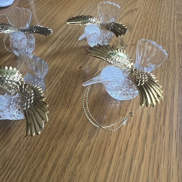 Hummingbird Bird Christmas Ornament Clear Acrylic Plastic Gold Wings lot of 4 - Picture 5 of 9